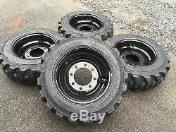 4 NEW 10-16.5 Skid Steer Tires on Black Wheels/Rims 10 PLY- for Bobcat & more