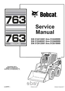Bobcat 763 Skid Steer Loader Service Shop Repair & Parts Manual Pdf Usb