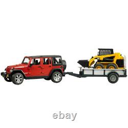 Bruder 116 Jeep Wrangler Rubicon w Trailer/CAT Skid Steer Kids Construction Toy