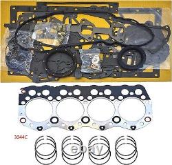 Gasket Kit+4 PCS Piston Rings+Bearing Kit for 3044C Caterpillar 262C Skid Steer