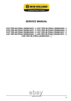 New Holland L221, L228, C227, C232, C237 Tier 4B Skid Steer Loader Service Manual