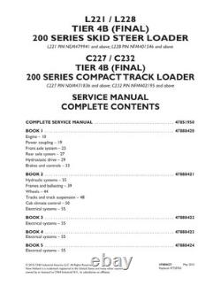 New Holland L221, L228, C227, C232 Tier 4B Skid Steer Track Loader Service Manual
