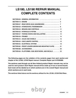 New Holland LS180, LS190 Skid Steer Loader Service Manual Repair Shop Book