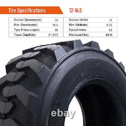 Set 4 12-16.5 Skid Steer Loader Tires 12PR 12x16.5 SKS Heavy Duty Tubeless Tire