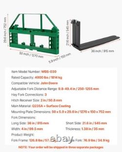 Uimoso Pallet Fork Frame Attachment with 36 Skid Steer Forks for JD Tractors