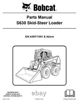 Manuel de l'opérateur et d'entretien, pièces et service pour Bobcat S630 Skid Steer en format PDF sur USB