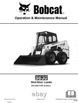 Manuel de l'opérateur et d'entretien, pièces et service pour Bobcat S630 Skid Steer en format PDF sur USB